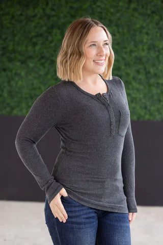 $0 Down Preorder: Brushed Ribbed Knit Snap Front Henley-2- Long Sleeve Tops-MICHELLE MAE-Styled by Stacked - A Plus Size Women's Boutique in Lakeville, MN