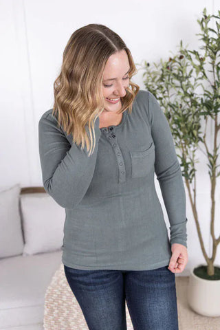 $0 Down Preorder: Brushed Ribbed Knit Snap Front Henley-2- Long Sleeve Tops-MICHELLE MAE-Styled by Stacked - A Plus Size Women's Boutique in Lakeville, MN