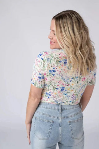 Claire Mockneck Short Sleeve Top in Cottage Wildflower-1- ShortSlv/Slvless Tops-MICHELLE MAE-Styled by Stacked - A Plus Size Women's Boutique in Lakeville, MN