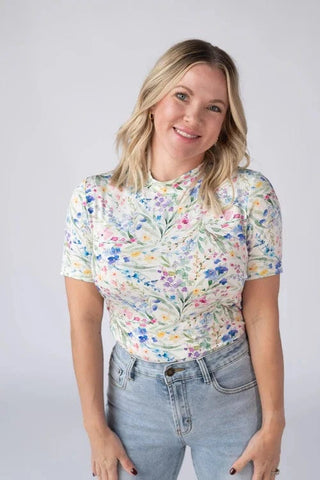 Claire Mockneck Short Sleeve Top in Cottage Wildflower-1- ShortSlv/Slvless Tops-MICHELLE MAE-Styled by Stacked - A Plus Size Women's Boutique in Lakeville, MN