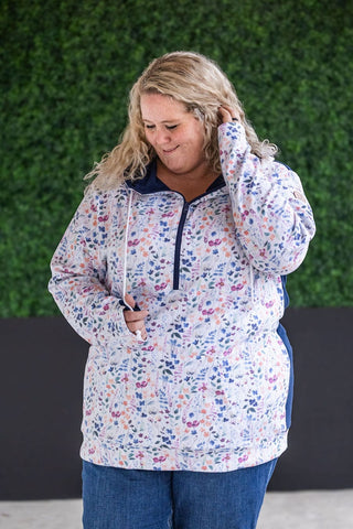 PHC- Triple Stretch Halfzip Hoodies in Paradise Wildflower + Navy-3- Hooded Tops-MICHELLE MAE-Styled by Stacked - A Plus Size Women's Boutique in Lakeville, MN