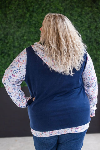 PHC- Triple Stretch Halfzip Hoodies in Paradise Wildflower + Navy-3- Hooded Tops-MICHELLE MAE-Styled by Stacked - A Plus Size Women's Boutique in Lakeville, MN