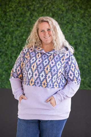 PHC- Triple Stretch Pullover Hoodie in Purple Geometric-3- Hooded Tops-MICHELLE MAE-Styled by Stacked - A Plus Size Women's Boutique in Lakeville, MN