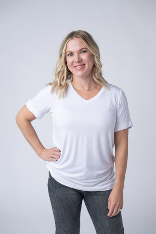 2- Long Sleeve Tops $0 Down Preorder: Sophie Perfect Vneck Tee in Solids plus size clothing