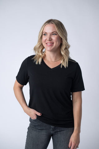 2- Long Sleeve Tops $0 Down Preorder: Sophie Perfect Vneck Tee in Solids plus size clothing