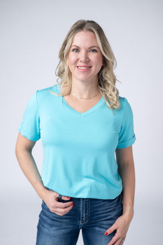 2- Long Sleeve Tops $0 Down Preorder: Sophie Perfect Vneck Tee in Solids plus size clothing