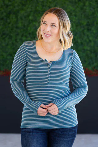 $0 Down Preorder: Triple Stretch Snap Henley in Stripes-2- Long Sleeve Tops-MICHELLE MAE-Styled by Stacked - A Plus Size Women's Boutique in Lakeville, MN