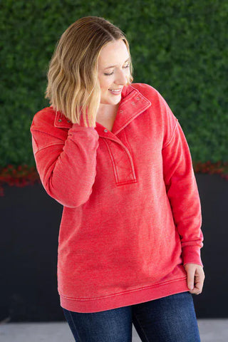 $0 Down Preorder: Vintage Wash Half Snap Pullover-2- Long Sleeve Tops-MICHELLE MAE-Styled by Stacked - A Plus Size Women's Boutique in Lakeville, MN