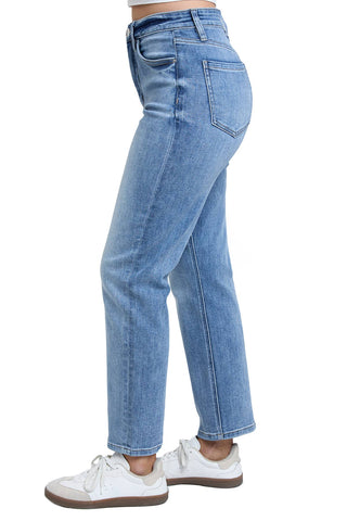 RFM High Rise Tummy Control Straight Leg in Sanded Medium-9- Bottoms Denim-RFM-Styled by Stacked - A Plus Size Women's Boutique in Lakeville, MN