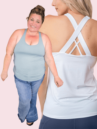Quinn Cross Back Athletic Tank (2 Colors)-1- ShortSlv/Slvless Tops-WHITE BIRCH-Styled by Stacked - A Plus Size Women's Boutique in Lakeville, MN