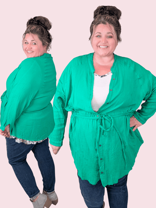 ***Juliet Tie Front Button Down Top in Green-4- Overlayer Tops-Davi and Dani-Styled by Stacked - A Plus Size Women's Boutique in Lakeville, MN