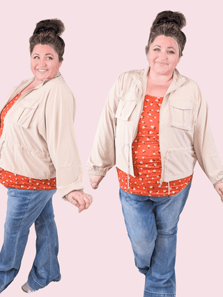 Angelica Lightweight Woven Jacket w/Cargo Pockets-4- Overlayer Tops-rae mode-Styled by Stacked - A Plus Size Women's Boutique in Lakeville, MN