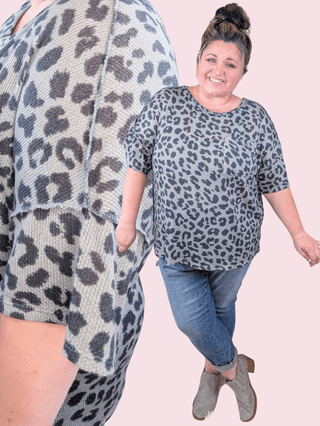 Sherry Dolman Pocket Top in Sage + Charcoal Animal Print-1- ShortSlv/Slvless Tops-HAPTICS-Styled by Stacked - A Plus Size Women's Boutique in Lakeville, MN