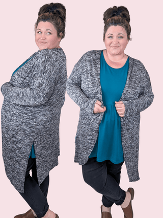 Jasmine Lightweight Open Cardigan in Heathered Black-4- Overlayer Tops-EMERALD-Styled by Stacked - A Plus Size Women's Boutique in Lakeville, MN