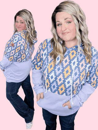 PHC- Triple Stretch Pullover Hoodie in Purple Geometric-3- Hooded Tops-MICHELLE MAE-Styled by Stacked - A Plus Size Women's Boutique in Lakeville, MN