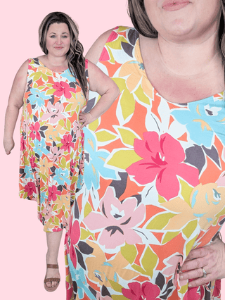 Keegan Scoop Bottom Dress in Mod Floral-11- Dress/Romp/Jump-EMERALD-Styled by Stacked - A Plus Size Women's Boutique in Lakeville, MN