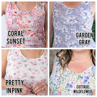 Livi Triple Stretch Scoopneck Tank in Florals (9 Colors)-1- ShortSlv/Slvless Tops-MICHELLE MAE-Styled by Stacked - A Plus Size Women's Boutique in Lakeville, MN
