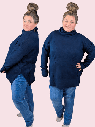 Bianca Cozy Turtleneck Tunic in Navy-2- Long Sleeve Tops-with love molly-Styled by Stacked - A Plus Size Women's Boutique in Lakeville, MN