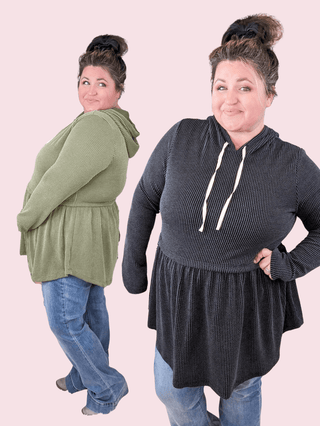 Tammy Urban Ribbed Babydoll Hoodie in Solids-2- Long Sleeve Tops-BE STAGE-Styled by Stacked - A Plus Size Women's Boutique in Lakeville, MN