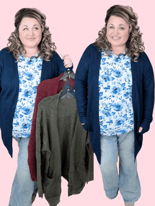 Kensington Cozy Sweater Cardigan w/Pockets in Dark Solids-4- Overlayer Tops-MICHELLE MAE-Styled by Stacked - A Plus Size Women's Boutique in Lakeville, MN
