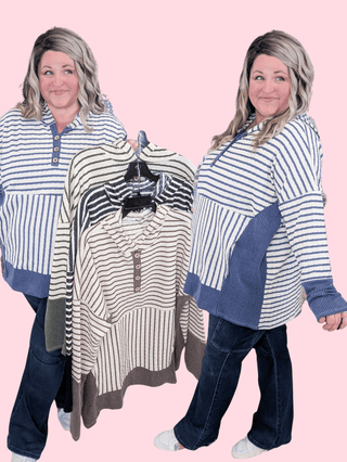 Natalie Ribbed Hooded Top in Textured Stripes (4 Colors)-2- Long Sleeve Tops-HEIMISH-Styled by Stacked - A Plus Size Women's Boutique in Lakeville, MN