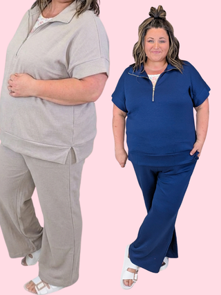 Larkin Scuba Short Sleeve Quarter Zip + Pants Set