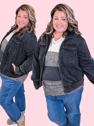 Aubrie Full Zip in Washed Black