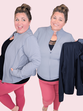 Riley Athletic Zip-up with Thumbholes (2 colors)-4- Overlayer Tops-WHITE BIRCH-Styled by Stacked - A Plus Size Women's Boutique in Lakeville, MN