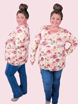 Morgana Mini Ruffle Long Sleeve in Florals-2- Long Sleeve Tops-MICHELLE MAE-Styled by Stacked - A Plus Size Women's Boutique in Lakeville, MN
