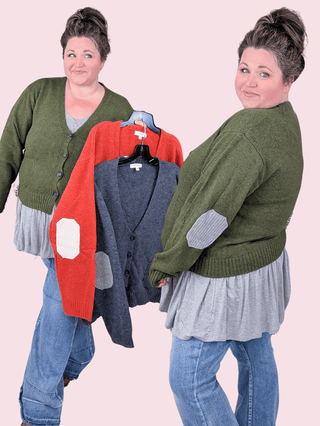 *DEAL* Nora Sweater Knit Cardigan w/Elbow Patches (3 Colors)-4- Overlayer Tops-HEIMISH-Styled by Stacked - A Plus Size Women's Boutique in Lakeville, MN