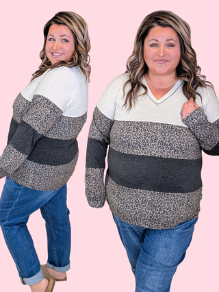 Desiree Gray + Leopard Vneck Long Sleeve Top