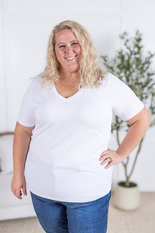 Willa Perfect Cut Classic Vneck Tee (Solids)-1- ShortSlv/Slvless Tops-MICHELLE MAE-Styled by Stacked - A Plus Size Women's Boutique in Lakeville, MN
