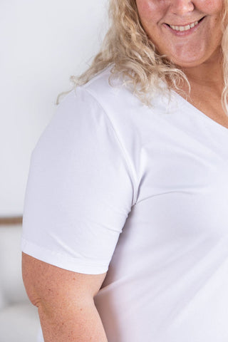 Willa Perfect Cut Classic Vneck Tee (Solids)-1- ShortSlv/Slvless Tops-MICHELLE MAE-Styled by Stacked - A Plus Size Women's Boutique in Lakeville, MN