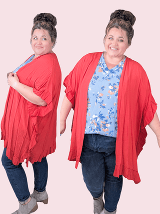 Tracy Ruffled Edge Kimono Cardigan in Spice-4- Overlayer Tops-HAPTICS-Styled by Stacked - A Plus Size Women's Boutique in Lakeville, MN