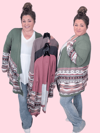 Kai Aztec Accent Draped Cardigan (4 Colors)-4- Overlayer Tops-HEIMISH-Styled by Stacked - A Plus Size Women's Boutique in Lakeville, MN