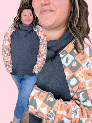 PHC- Triple Stretch Zipcowl in Charcoal + Pumpkin Check