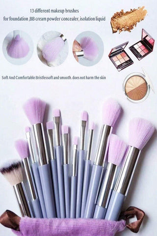 13 Pc Cosmetic Brush Set w/Bag-12- Accessories & Gifts-LA ACCESSORIES-Styled by Stacked - A Plus Size Women's Boutique in Lakeville, MN