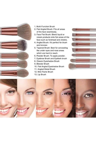 13 Pc Cosmetic Brush Set w/Bag-12- Accessories & Gifts-LA ACCESSORIES-Styled by Stacked - A Plus Size Women's Boutique in Lakeville, MN