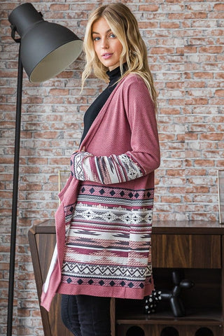Kai Aztec Accent Draped Cardigan (4 Colors)-4- Overlayer Tops-HEIMISH-Styled by Stacked - A Plus Size Women's Boutique in Lakeville, MN