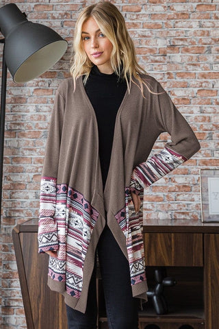 Kai Aztec Accent Draped Cardigan (4 Colors)-4- Overlayer Tops-HEIMISH-Styled by Stacked - A Plus Size Women's Boutique in Lakeville, MN