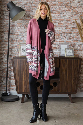 Kai Aztec Accent Draped Cardigan (4 Colors)-4- Overlayer Tops-HEIMISH-Styled by Stacked - A Plus Size Women's Boutique in Lakeville, MN