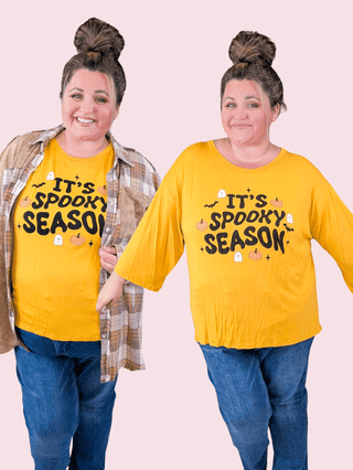 SALE- Spooky Season 3/4 Sleeve Luxe Tee in Yellow-6- Graphic Tops-SEW IN LOVE-Styled by Stacked - A Plus Size Women's Boutique in Lakeville, MN