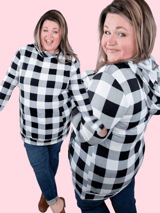 Lennox Ivory Buffalo Plaid Pullover Lightweight Hoodie-2- Long Sleeve Tops-cream and sugar-Styled by Stacked - A Plus Size Women's Boutique in Lakeville, MN