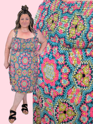 Tilly Granny Square Print Smocked Dress
