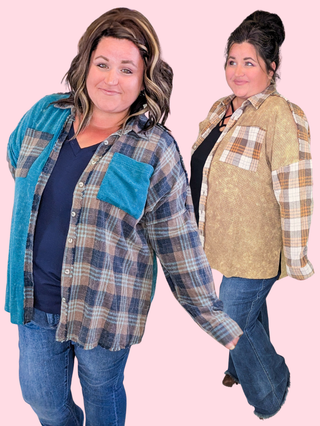 Calla Plaid + Waffle Mix Buttondown Top