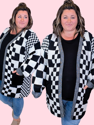 Ellis Longline Pocket Cardigan in Checkers