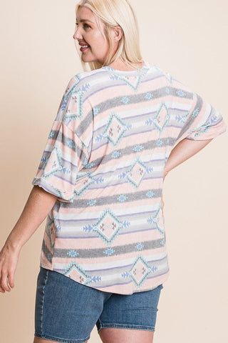 Anna Crewneck Relaxed Tee in Aztec (2 Colors)-1- ShortSlv/Slvless Tops-LOVELY MELODY-Styled by Stacked - A Plus Size Women's Boutique in Lakeville, MN