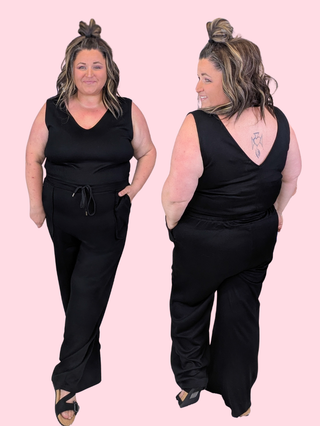 Holly Double Vee Scuba Jumpsuit in Black