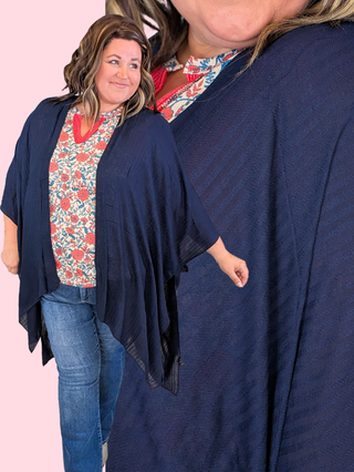 Martina Textured Stripe Solid Kimono in Deep Navy