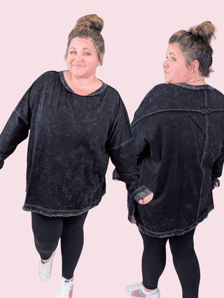 Alexandra Slouchy Pullover in Mineral Wash Black-2- Long Sleeve Tops-WHITE BIRCH-Styled by Stacked - A Plus Size Women's Boutique in Lakeville, MN